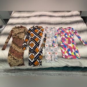Lot of 4 Colorful Patterned Long Sleeve Dresses